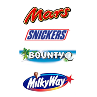 Mars, Bounty, Snickers, M&Ms, Twix, Maltesers