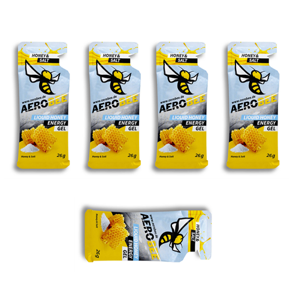 AEROBEE Energy Gel aus Honig LIQUID 5er Pack Erdnuss, Kakao & Guarana