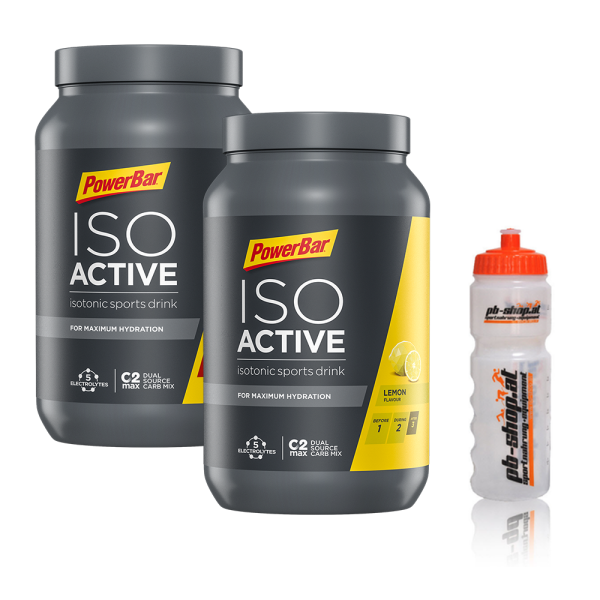 2 PowerBar Iso Active 1320g Dosen + 0,75lt Trinkflasche 2 Dosen Lemon