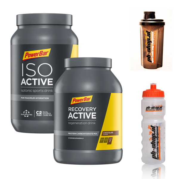 PowerBar Iso Active 1320g Dose + Recovery 1200g Dose incl. Radflasche + Shaker Lemon