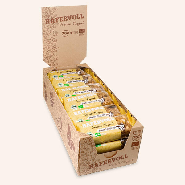 Hafervoll Organic Flapjack Riegel 18er Box Banana & Brazil Nut