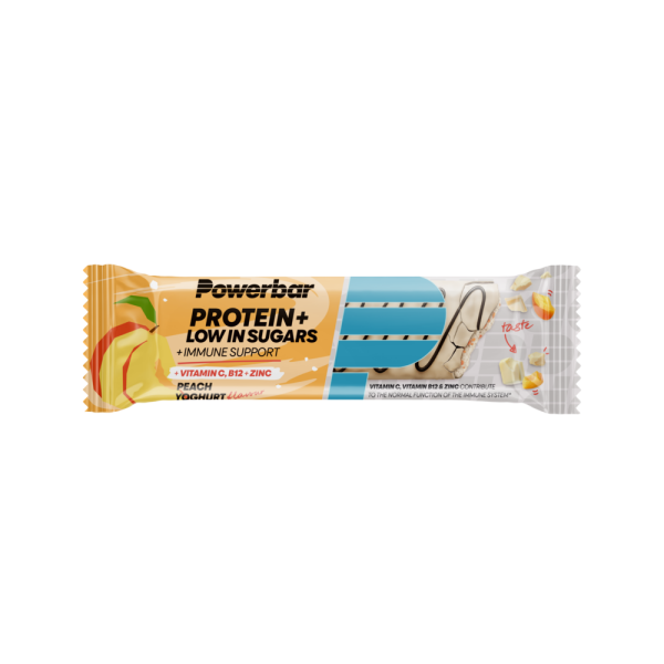 PowerBar Protein+ Low in Sugars Immune Support Riegel 16er Box Peach Yoghurt