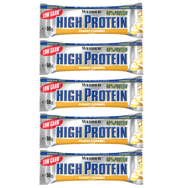Weider 40% Low Carb High Protein Bar Riegel 5er Pack Peanut-Caramel MHD 07-2024