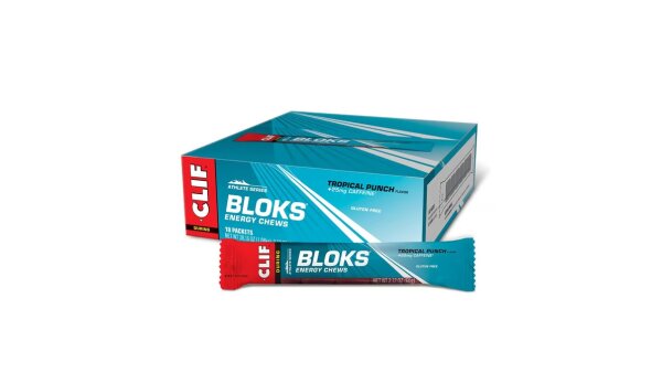 Clif Shot Energy Bloks 18er Box Tropical Punch + Koffein MHD 12-2024